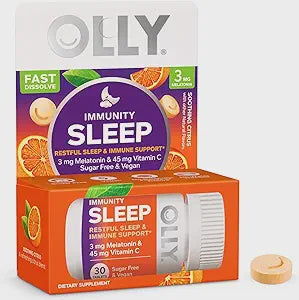 OLLY Immunity Sleep Fast Dissolves, 3mg Melatonin, Vitamin C, Citrus Flavor, 30 Day Supply - 30 Count