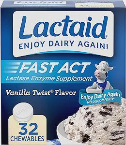 Lactaid Fast ACT Lactose Intolerance Chewables with Lactase Enzymes, Vanilla 32