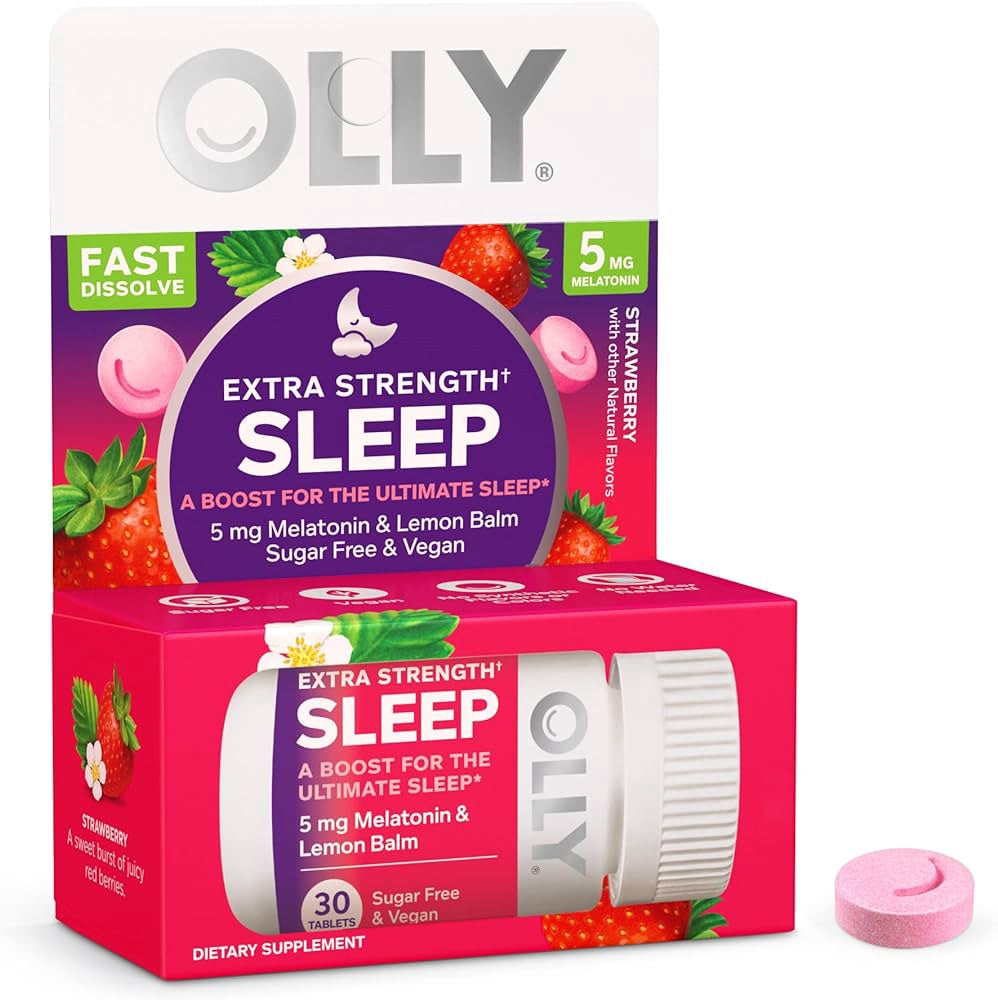 OLLY Extra Strength Sleep Fast Dissolve Tablets, 5mg Melatonin, Vegan, Strawberry - 30ct