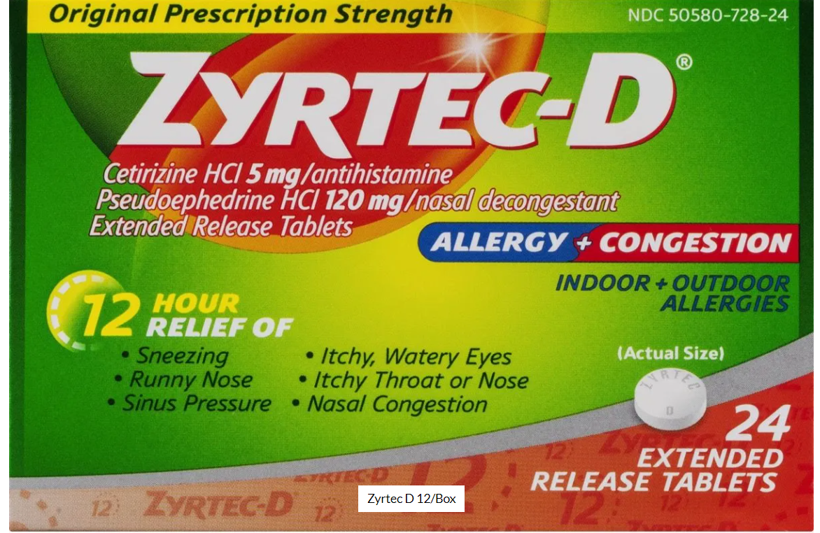 ZYRTEC-D 12 HOUR ALLERGY TABLETS 24 CT