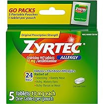 ZYRTEC ALLERGY 10MG 5 TABLETS