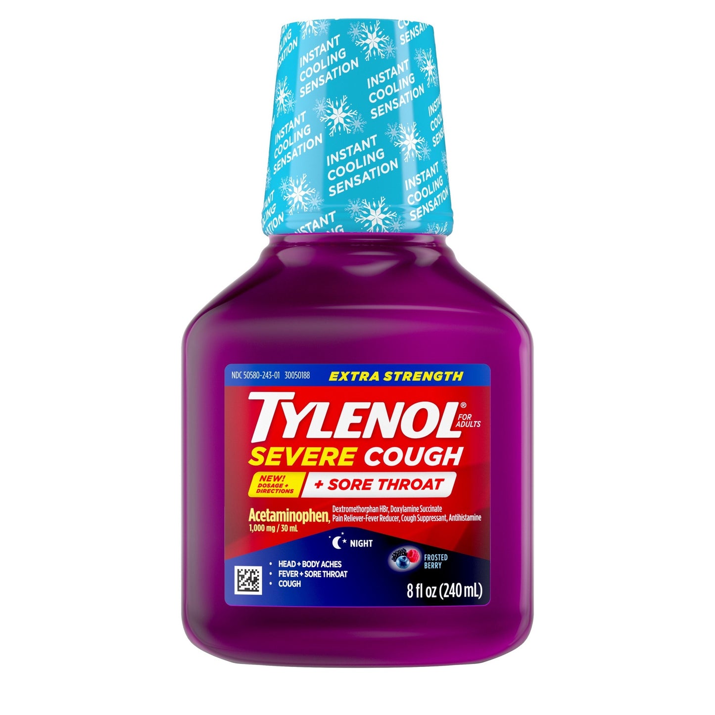 Tylenol Extra Strength Severe Cough + Sore Throat Night Liquid - 8 oz.