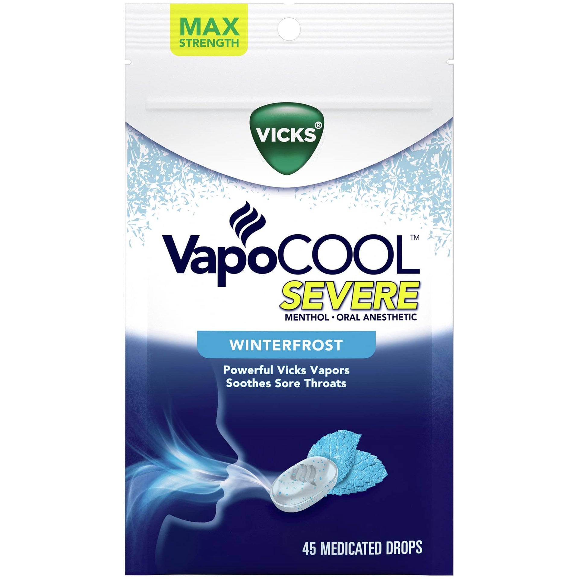 VICKS VAPOCOOL SEVERE MEDICATED DROPS WINTERFROST 45 CT