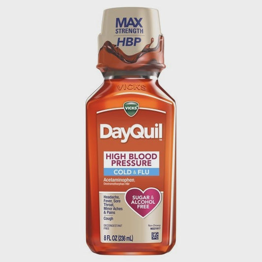 VICKS DAYQUIL HIGH BLOOD PRESSURE COLD & FLU LIQUID 8 OZ