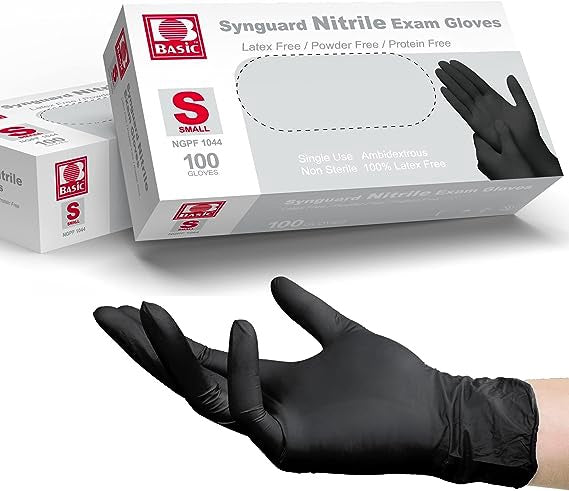 BASIC SYNGUARD NITRILE EXAM GLOVES 100 S size BLACK