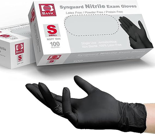 BASIC SYNGUARD NITRILE EXAM GLOVES 100 S size BLACK