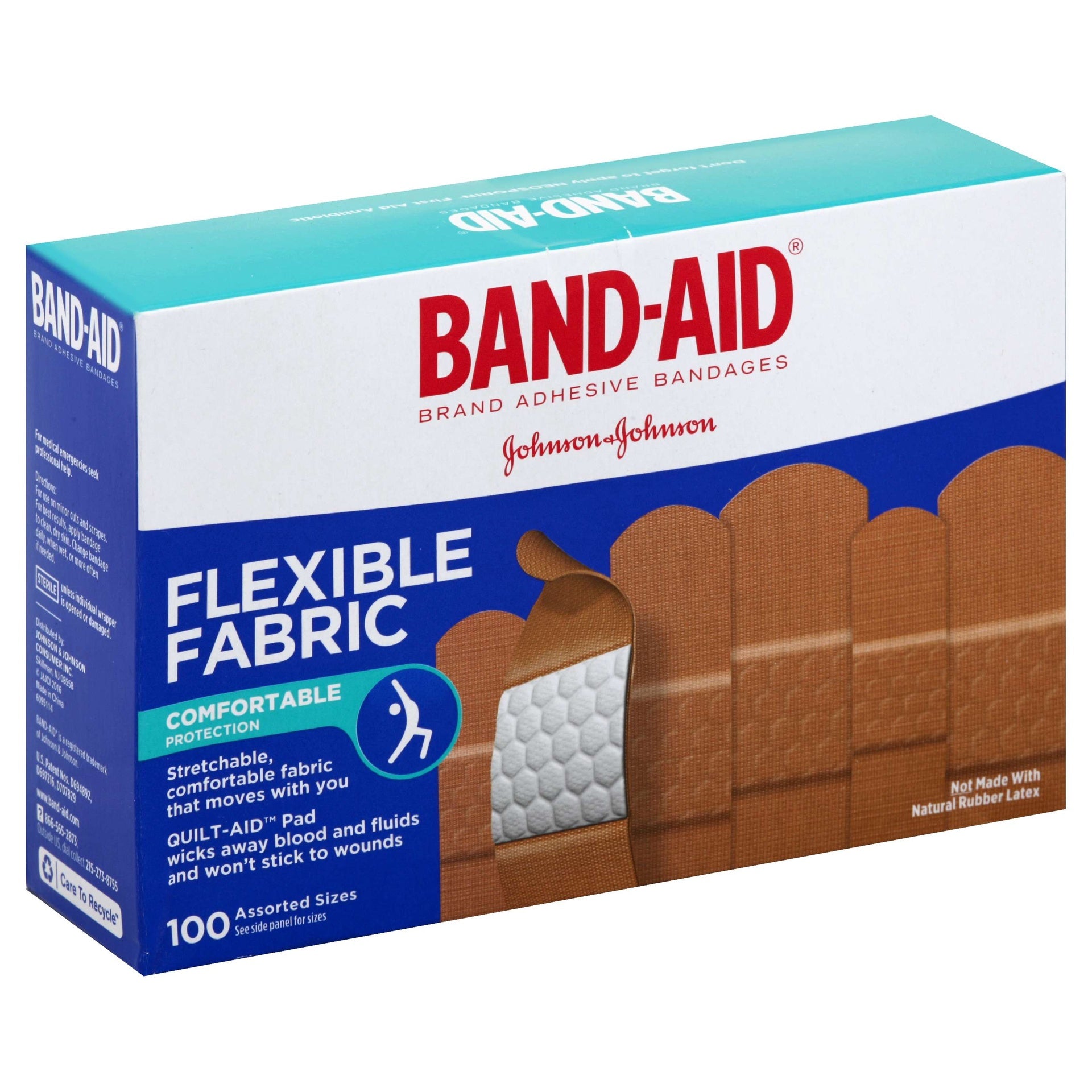 BAND-AID ADHESIVE BANDAGES FLEXIBLE FABRIC ASSORTED 100 CT