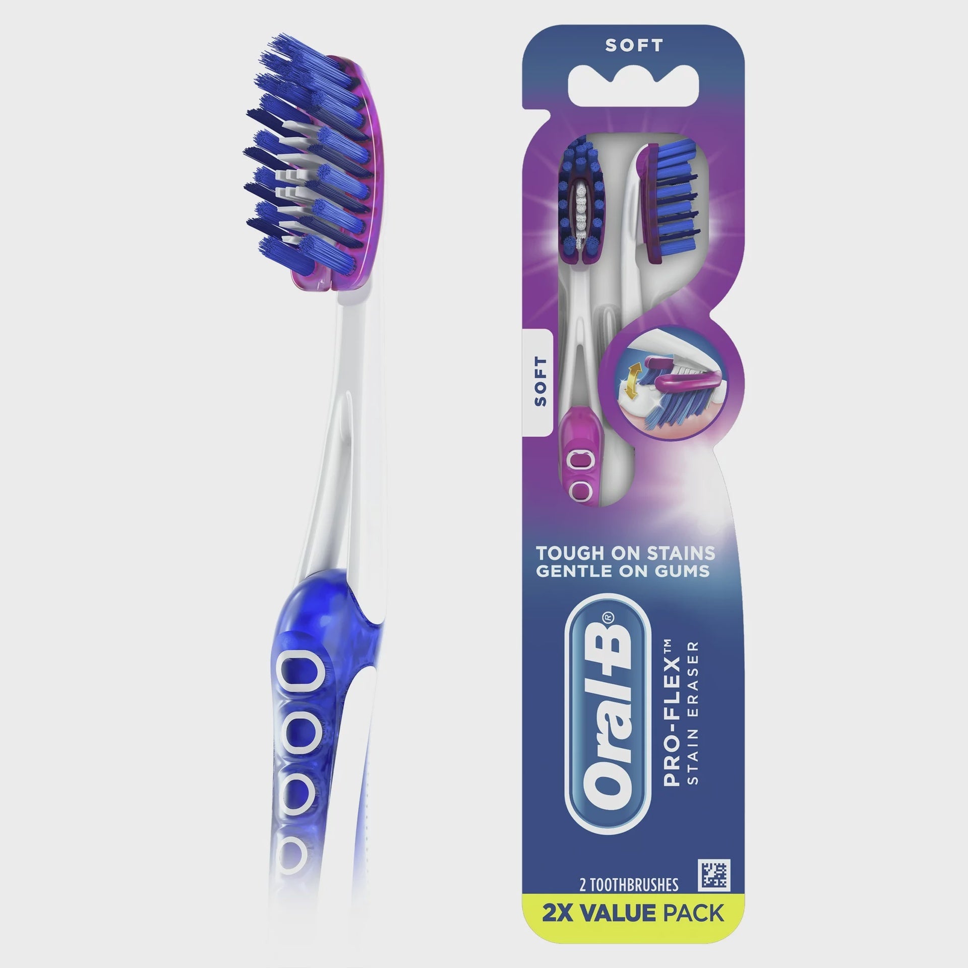Oral-B Pro-Flex Stain Eraser Manual Toothbrush, Soft, 2 count