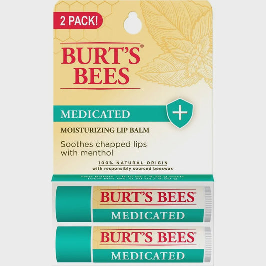 Burts Bees Medicated Lip Balm with Menthol & Eucalyptus, Blister Box, 0.15 Ounce, 2 Count