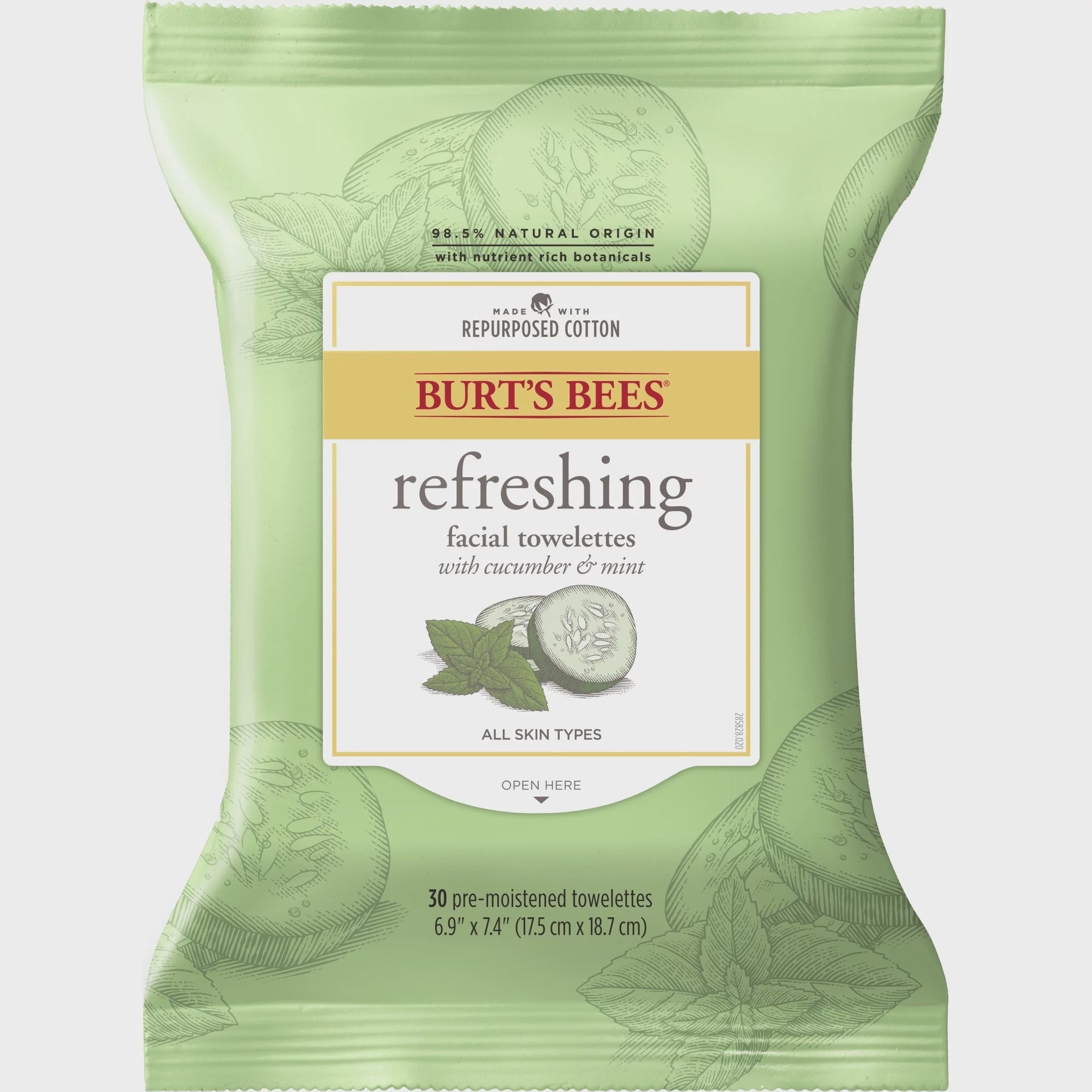 Burt's Bees Facial Cleansing Towelettes, Cucumber and Sage - 30 sheets