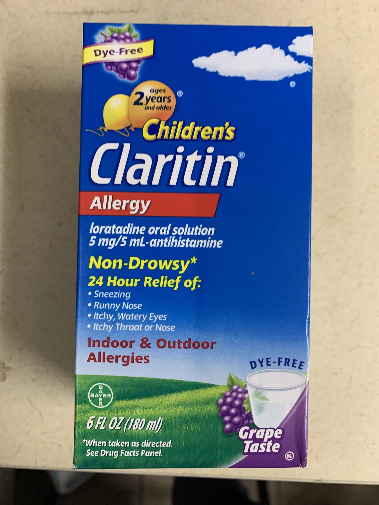 Children's Claritin 5 mg./5 mL. 24 Hour Non-Drowsy Grape Syrup, 6 fl oz