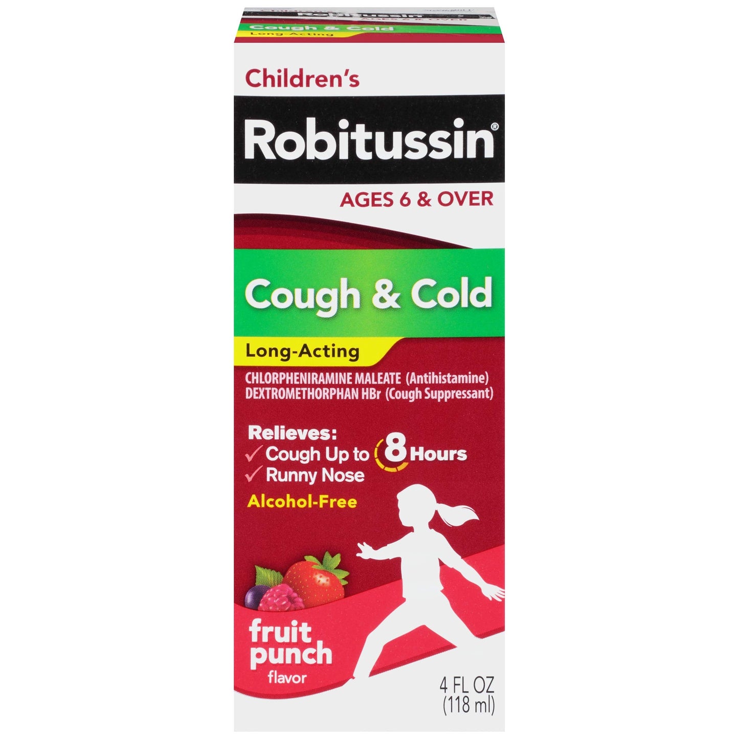 Children's Robitussin Long-Acting Cough and Cold Medicine for Kids, Fruit Punch Flavor - 4 Fl Oz
