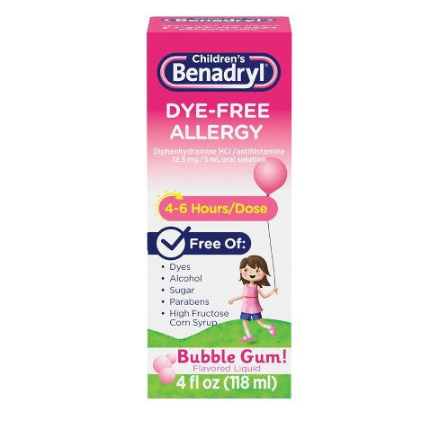 Children's Benadryl Dye-Free Allergy Liquid, Bubble Gum - 4 fl oz