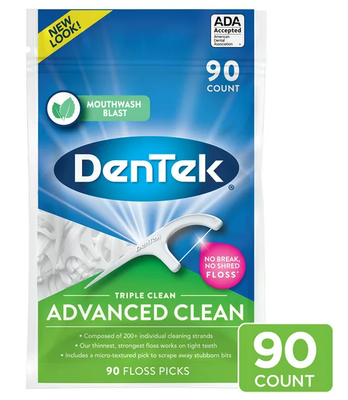 DENTEK TRIPLE CLEAN FLOSS PICKS MINT 90 CT