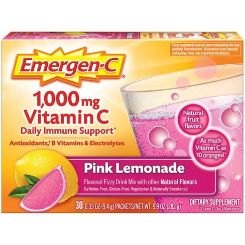 Emergen-C Daily Immune Support Drink with 1000 mg Vitamin C, Antioxidants, & B Vitamins, Pink Lemonade0.33oz x 30 pack