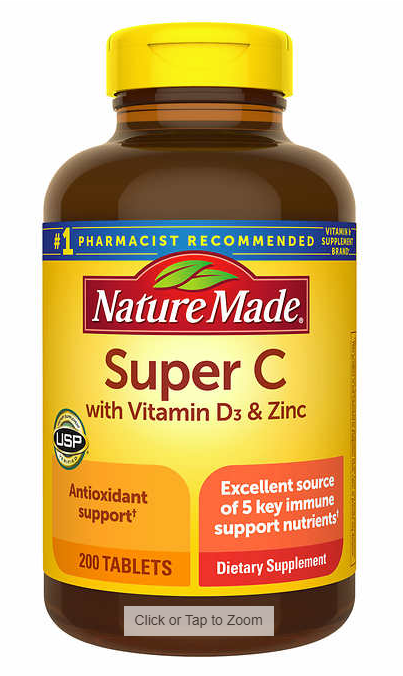 Nature Made Super C with Vitamin D3 and Zinc, 200 Tablets