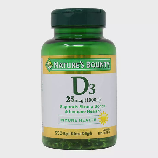 Nature's Bounty Vitamin D3 1000 IU Softgels, Immune Support, Promotes Healthy Bones, 350 Ct