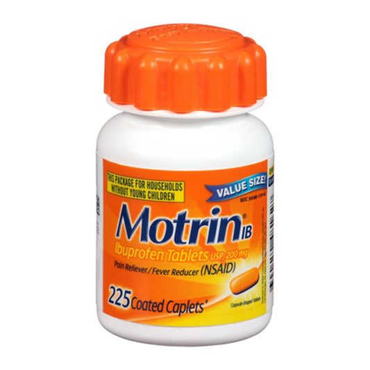 Motrin IB Ibuprofen Pain and Fever Reliever, Coated Caplets, 225 Ea