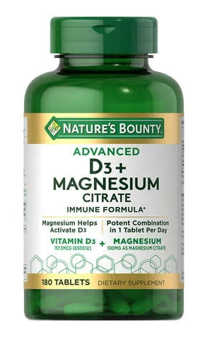 Nature's Bounty Advanced D3 + Magnesium Citrate Immune Formula, 180 Tablets