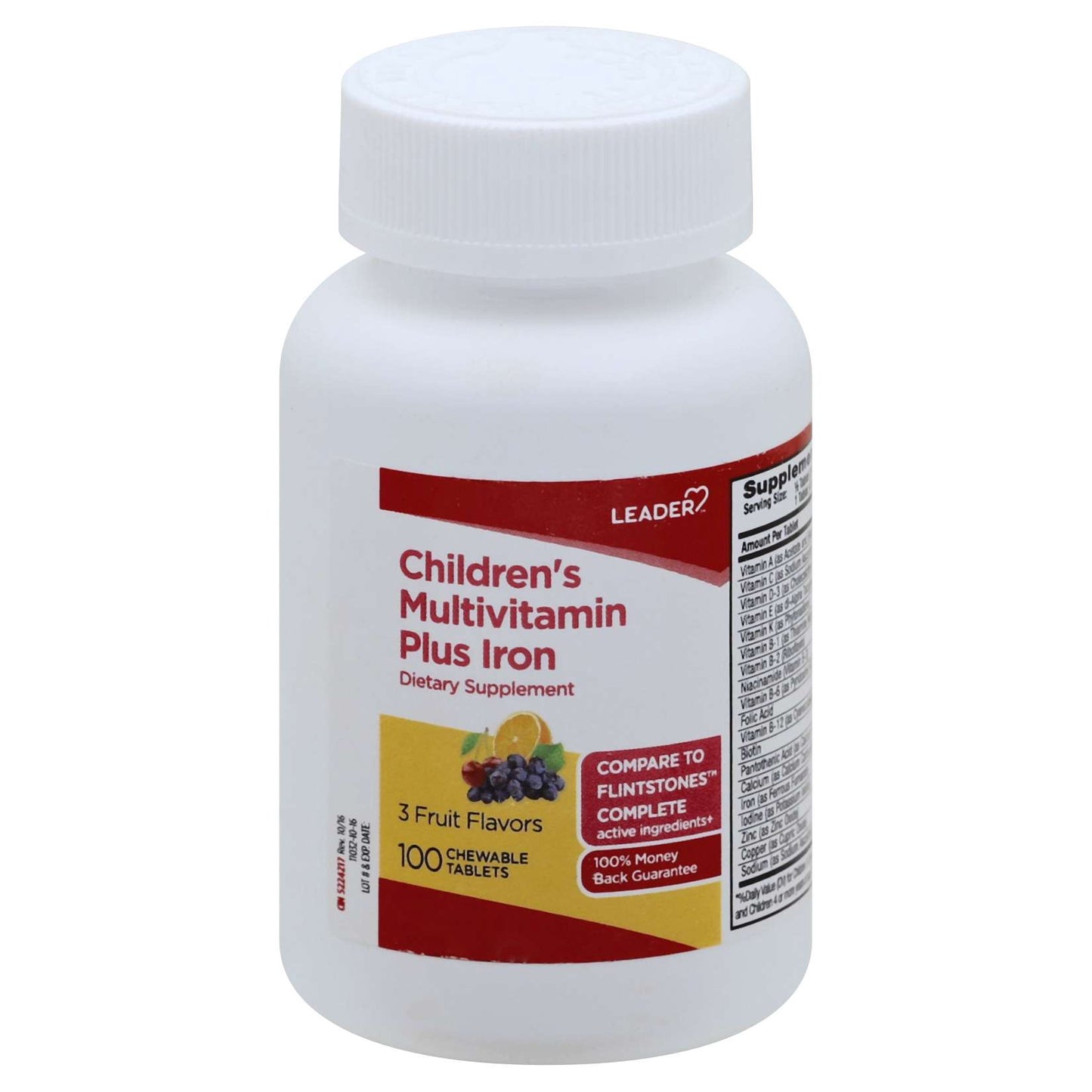 LEADER(TM) MULTIVITAMIN & IRON CHILDREN'S CHEWABLE TABLETS FRUIT 100 CT