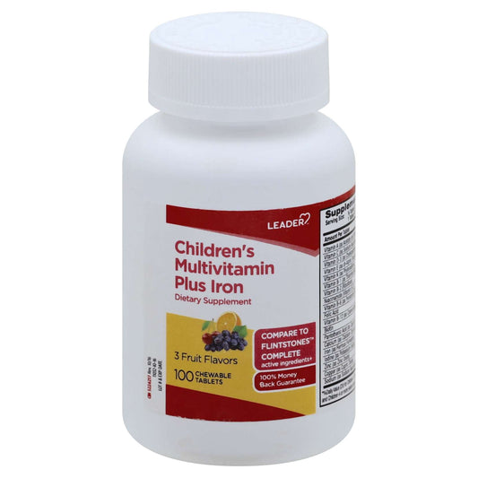 LEADER(TM) MULTIVITAMIN & IRON CHILDREN'S CHEWABLE TABLETS FRUIT 100 CT