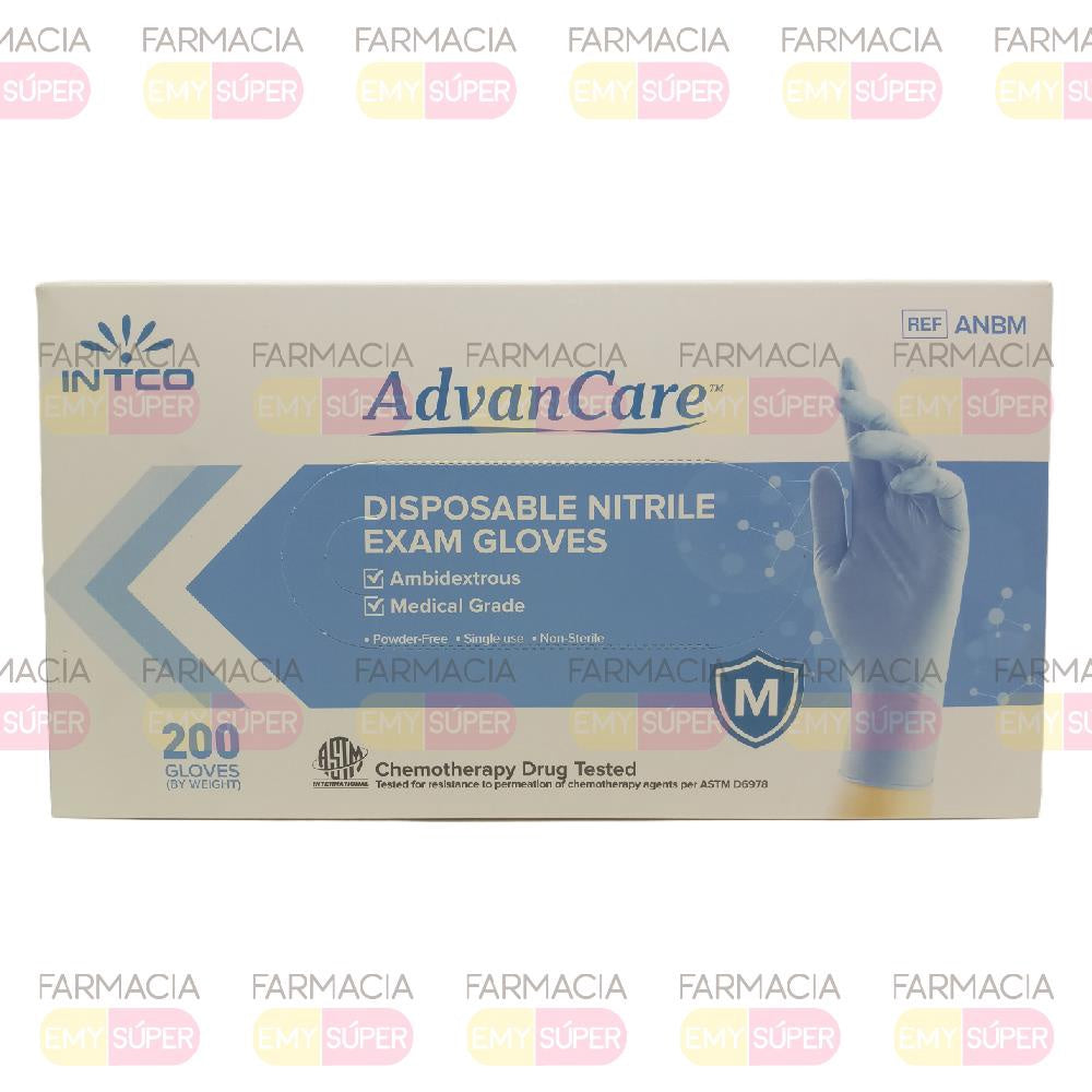 INTCO ADVANCARE DISPOSABLE NITRILE EXAM GLOVES ANBM M 200