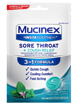 Mucinex Instasoothe Sore Throat & Cough Drops - Alpine Herb & Fresh Mint - 40ct