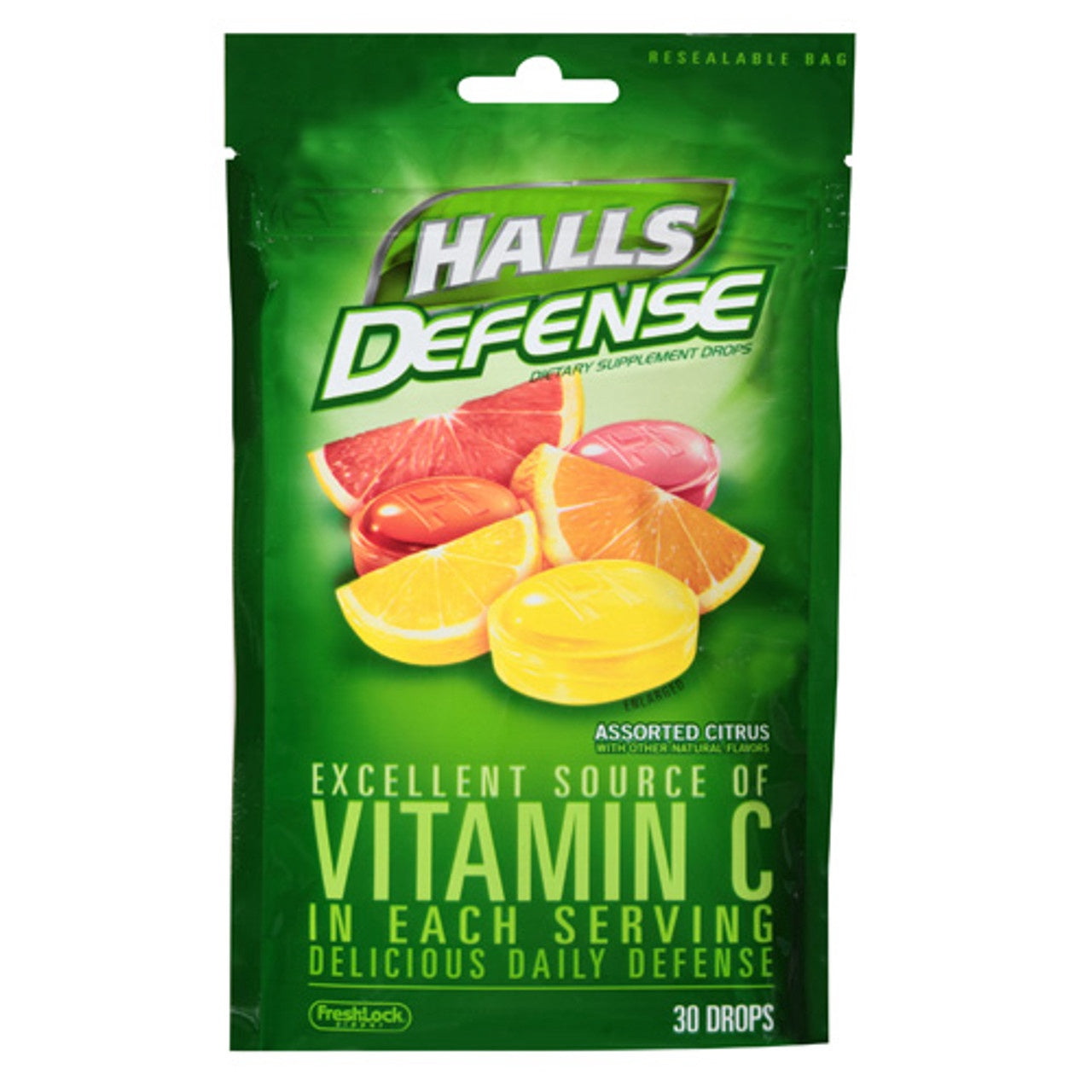 Halls Defense Vitamin C Supplement Cough Drops, Assorted Citrus - 30 count