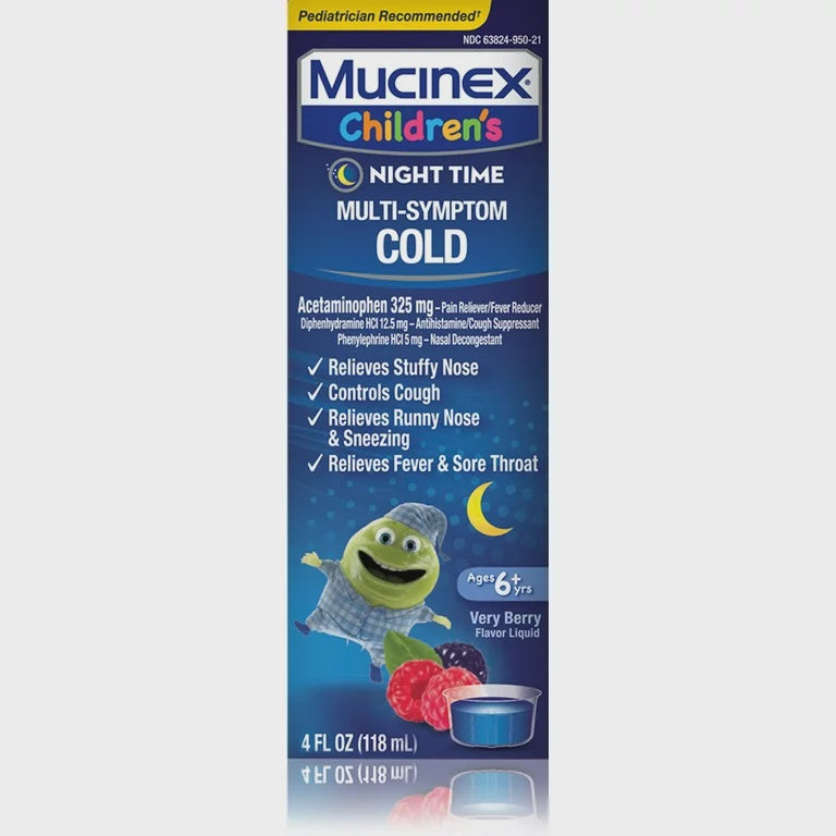 MUCINEX CHILDREN'S MULTI SYMPTOM COLD NIGHTTIME LIQUID MIXED BERRY 4 OZ