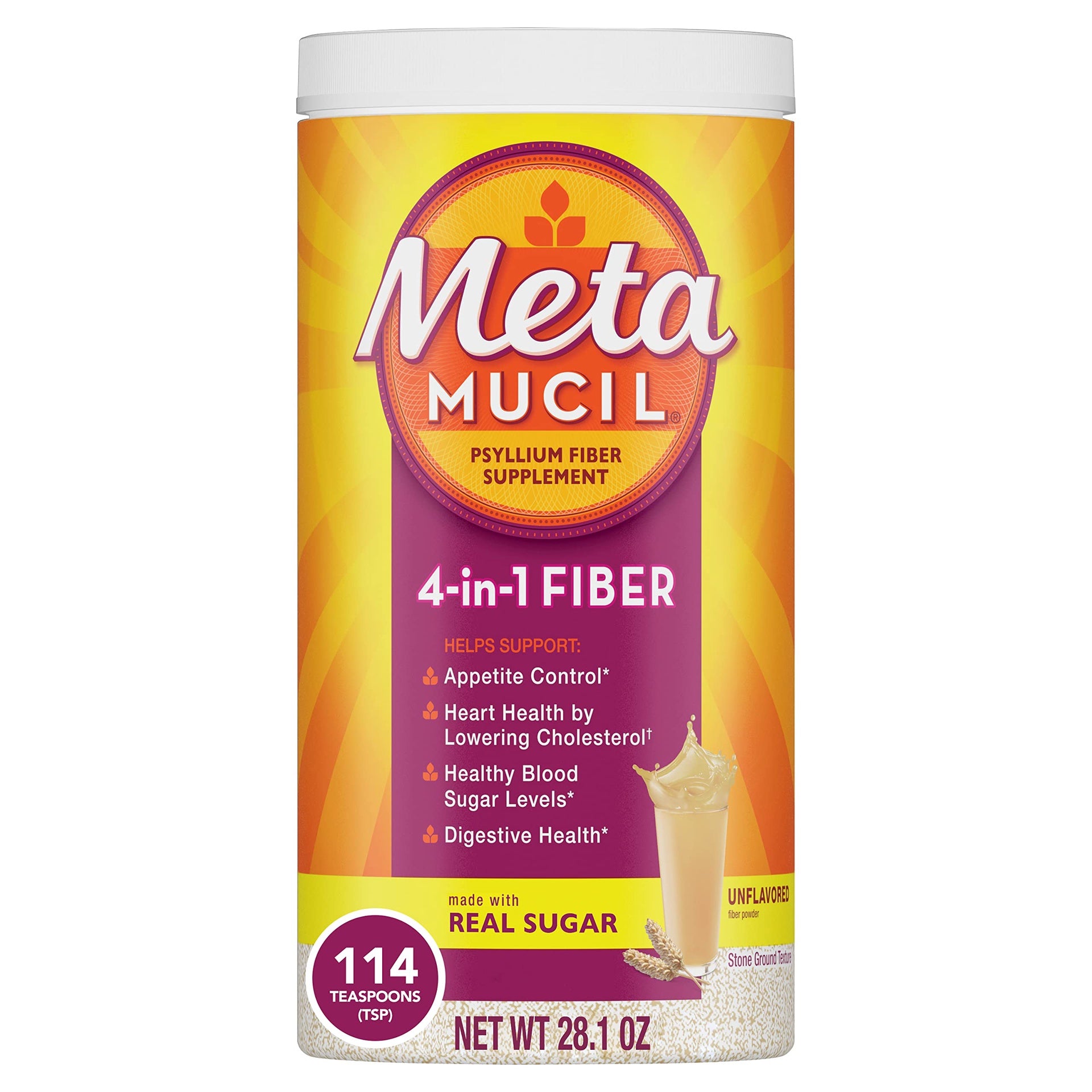 Metamucil 4-in-1 Fiber Unflavored Fiber Powder 114 Servings-28.1OZ