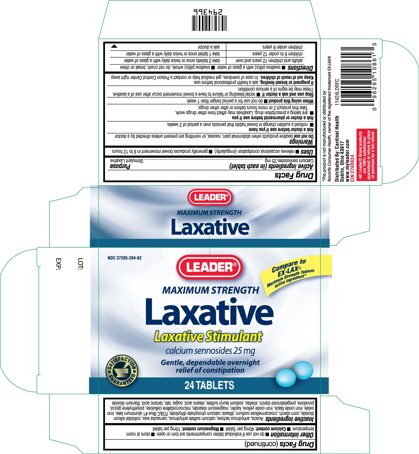 LEADER(TM) LAXATIVE MAX STRENGTH 25MG TABLETS 24 CT