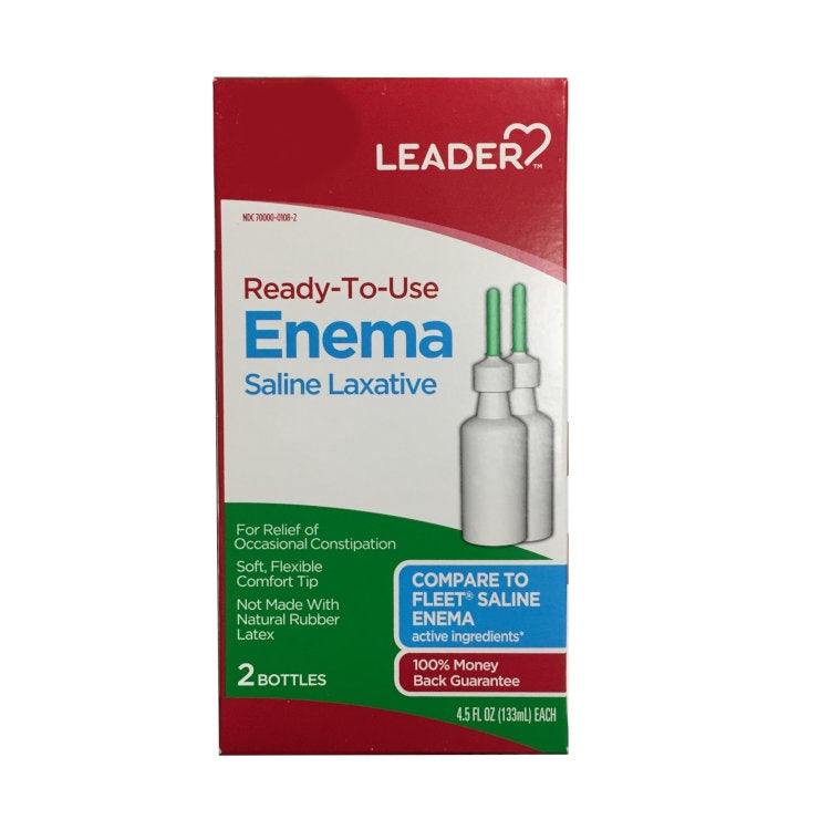 Leader Ready To Use Enema Saline Laxative, Twin Pack, 4.5 Oz