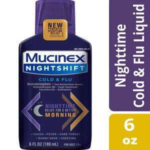 Mucinex Cold & Flu Medicine Nighttime - Liquid - 6 Fl Oz