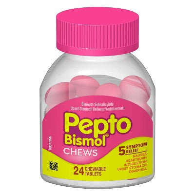 Pepto Bismol 5 Symptom Relief, Chews, Chewable Tablets - 24 tablets