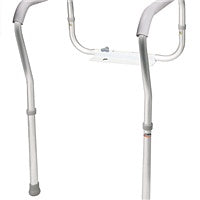 The toilet safety frame offers added security to the toilet while sitting or standing , EQUIPMENT
