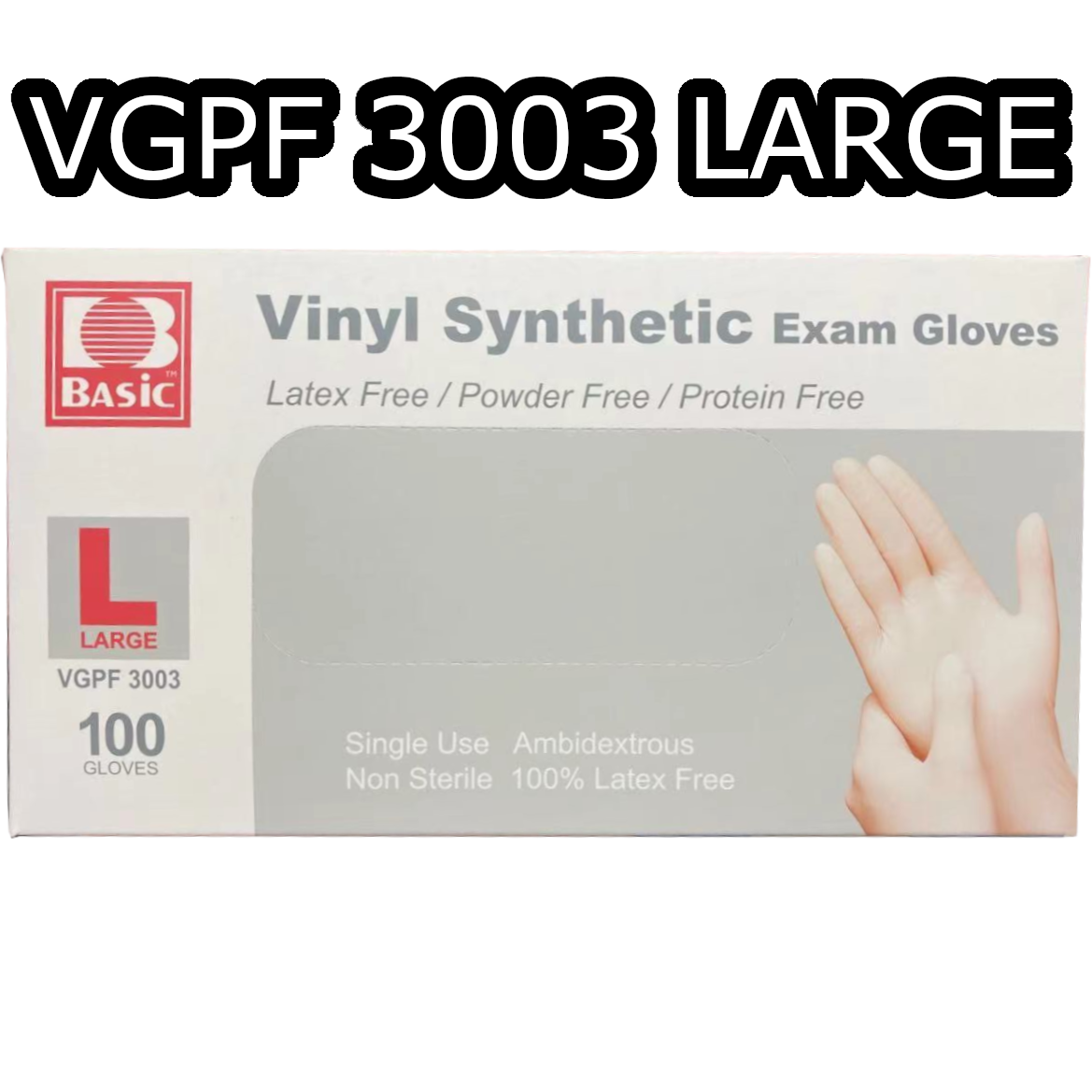 BASiC Vinyl Synthetic Exam Gloves (L) 100/box [VGPF3003]