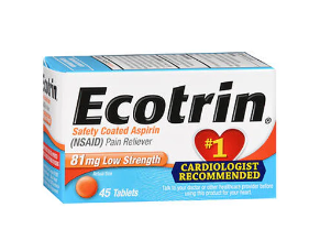 Ecotrin 81mg low strengthEcotrin Safety Coated Aspirin Pain Reliever Low Strength Tablets 81 mg 45 Count