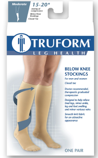 Truform 15-20 mmHg Compression Stockings for Men and Women, Knee High Length, Closed Toe, Beige(M)