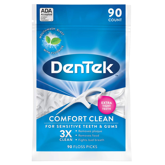 Dentek Comfort Clean Soft & Silky Floss Picks Sensitive Gums, Mouthwash Blast, 90ct