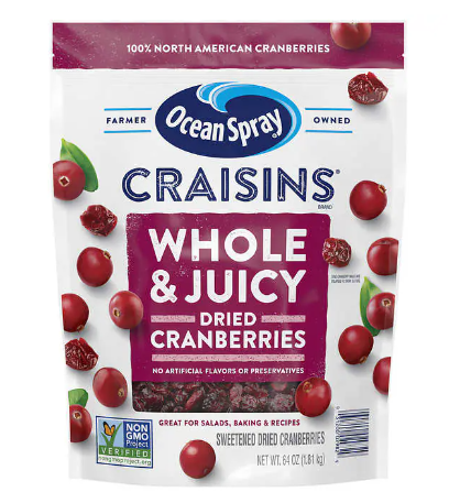 Ocean Spray Craisins Whole Dried Cranberries, 64 oz