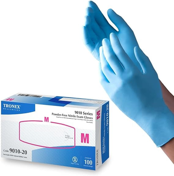 TRONEX 9010 XS - XL 5 Mil Thick Nitrile Chemo-Rated Blue Medical Exam Glove Fully Textured Powder-Free Medical PPE 100CT