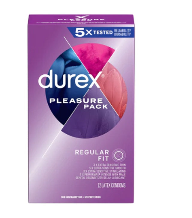 Durex Pleasure Pack, Assorted Lubricated Condoms, 12 Count