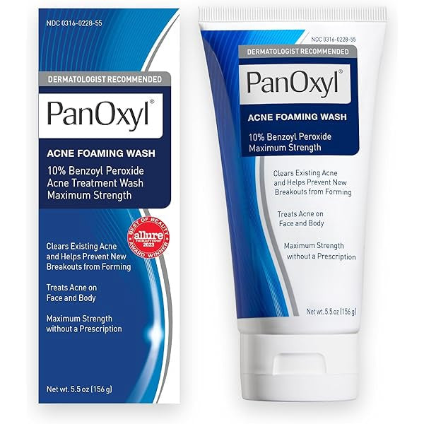 PanOxyl Max Strength Acne Foaming Wash, Face & Body, 10% Benzoyl Peroxide, All Skin Types, 5.5 oz