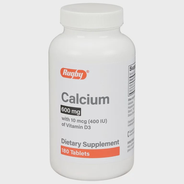 Rugby Calcium 600 mg with Vitamin D3, 180 Tablets