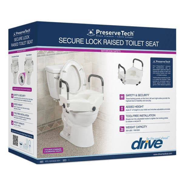 Drive Medical PreserveTech Secure Lock Raised Toilet Seat with Arms