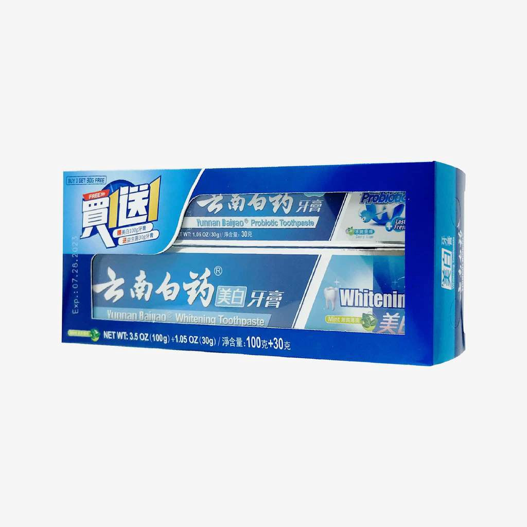云南白药美白牙膏 YunNan BaiYao Brand Toothpaste (Whitening 100g+Zesty Lime 30g)