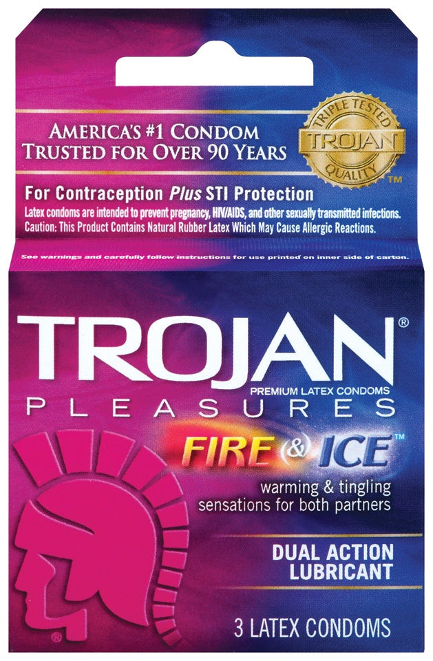 Trojan Condom Pleasures Fire & Ice Dual Action Lubricant 3s