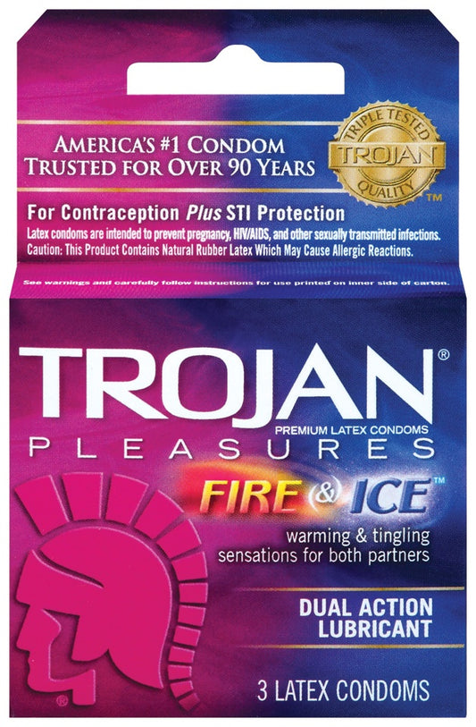 Trojan Condom Pleasures Fire & Ice Dual Action Lubricant 3s