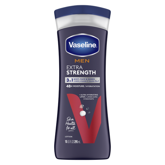 VASELINE MEN EXTRA STENGTH 3 IN 1 LOTION 10 OZ