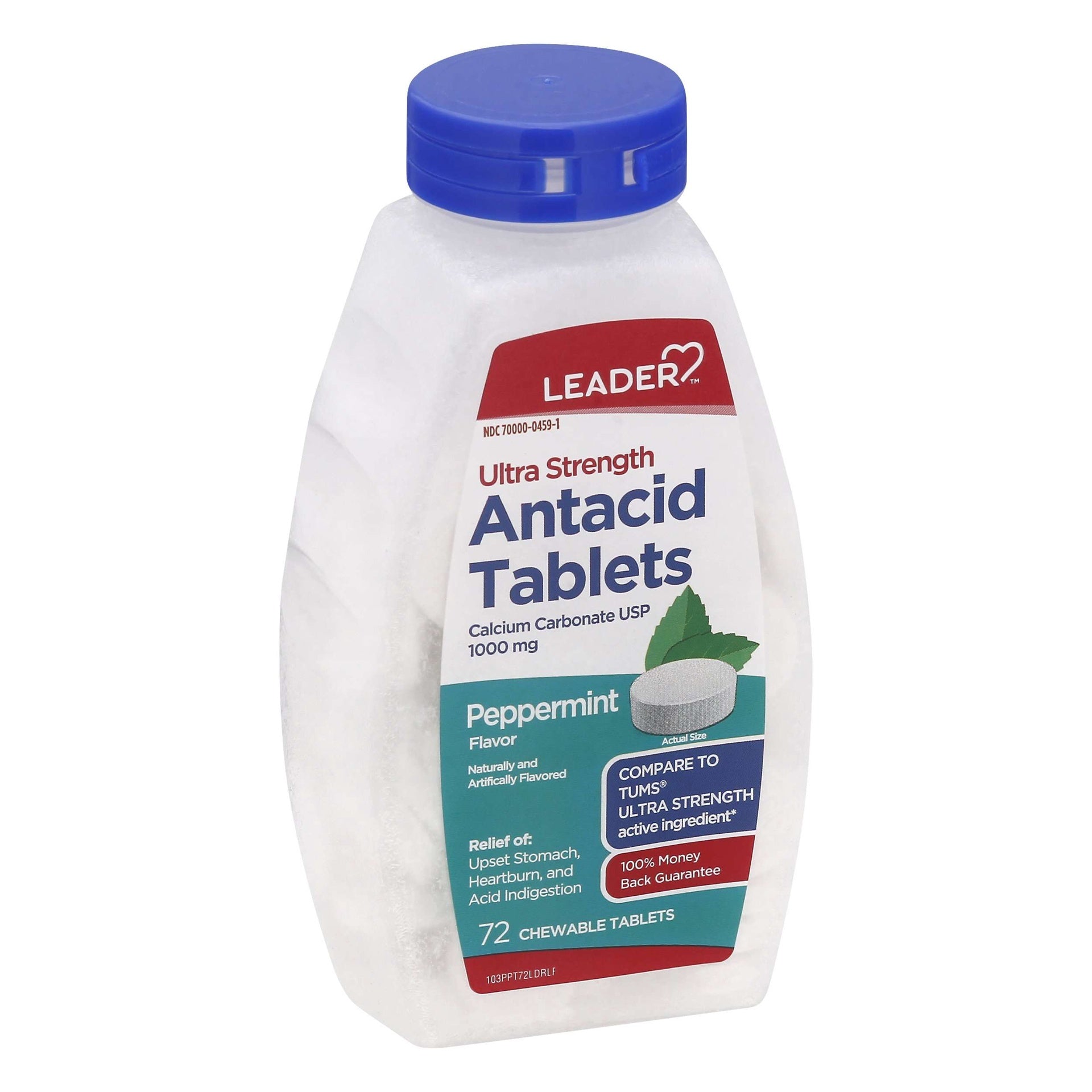 LEADER(TM) ANTACID ULTRA STRENGTH CHEWABLE TABLETS PEPPERMINT 72 CT